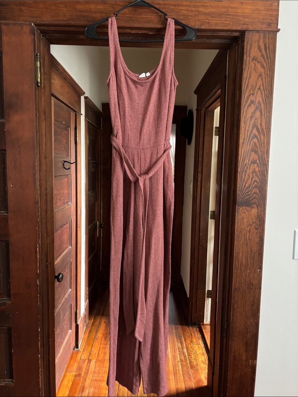 Sleeveless Mauve Knit Jumpsuit with Waist Tie Tall Small